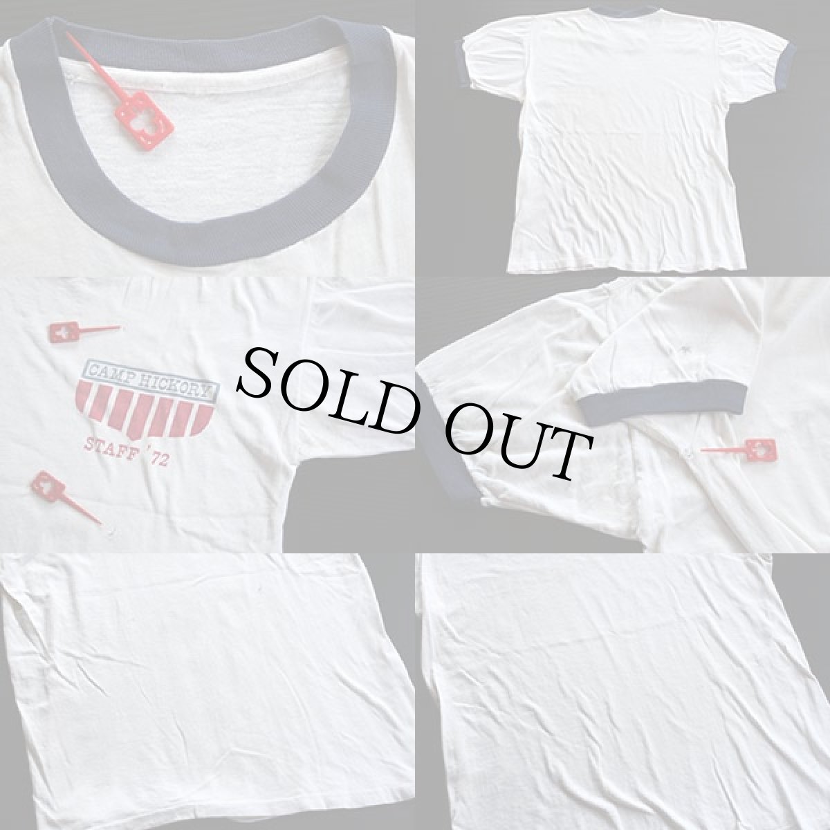 画像3: 70s CAMP HICKORY 染み込みプリント コットン リンガーTシャツ (3)