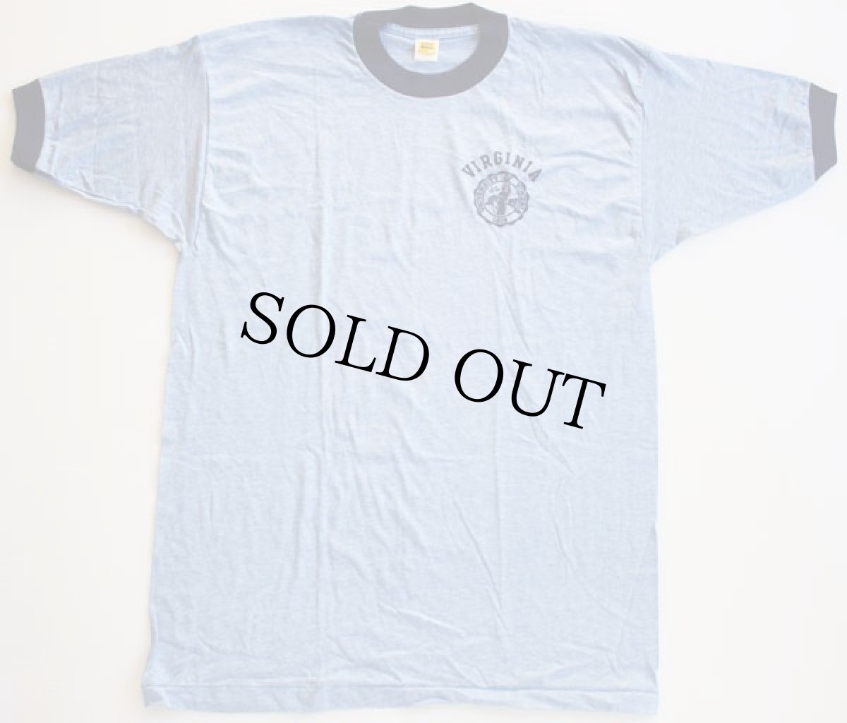 画像2: 70s USA製 Velva Sheen VIRGINIA 染み込みプリント リンガーTシャツ 杢ブルー XL (2)