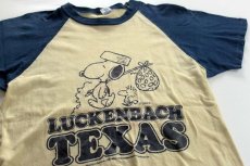 画像1: 70s USA製 ARTEX スヌーピー LUCKENBACH TEXAS ツートン ラグラン コットンTシャツ 黄×紺 L (1)