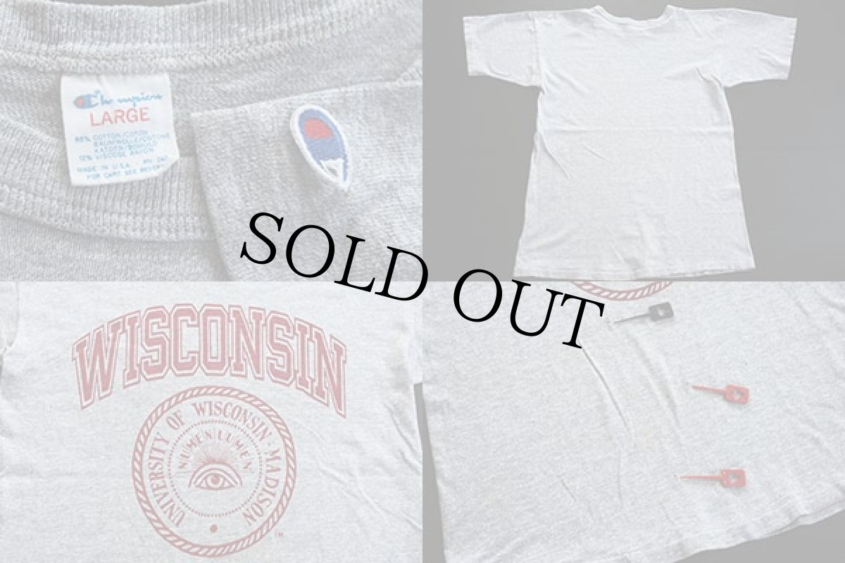 画像3: 80s USA製 Championチャンピオン WISCONSIN 染み込みプリント 88/12 Tシャツ 杢グレー L (3)