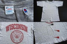 画像3: 80s USA製 Championチャンピオン WISCONSIN 染み込みプリント 88/12 Tシャツ 杢グレー L (3)