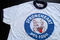 画像1: 80s USA製 Velva Sheen DOGFOOD染み込みプリント リンガーTシャツ L (1)