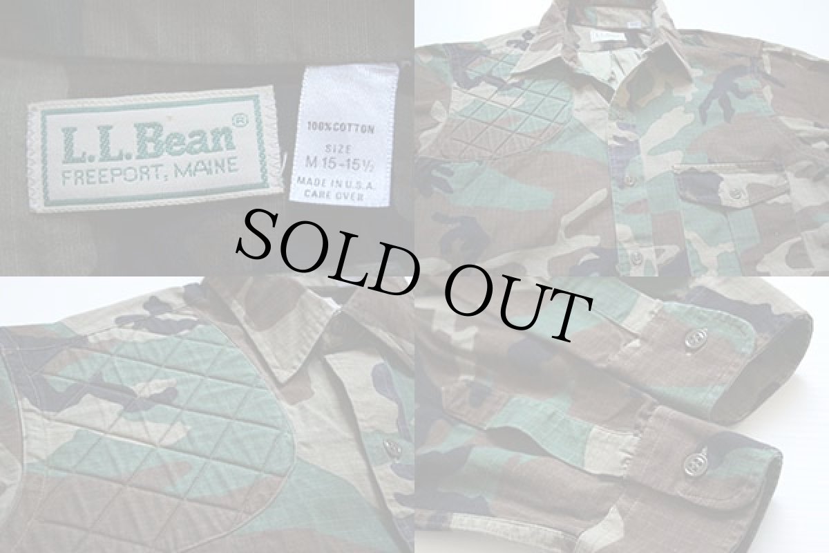 画像3: 90s USA製 L.L.Bean ウッドランドカモ ガンパッチ付き コットン ハンティングシャツ M (3)
