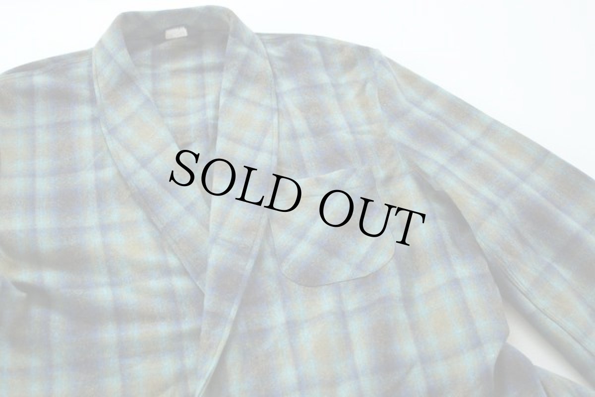 画像2: 60s MONTGOMERY WARD BRENT オンブレチェック ショールカラー ウールガウン (2)