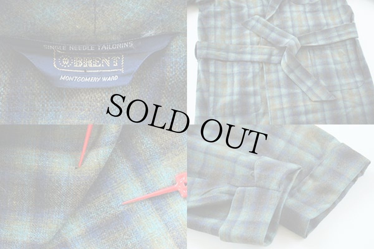 画像3: 60s MONTGOMERY WARD BRENT オンブレチェック ショールカラー ウールガウン (3)