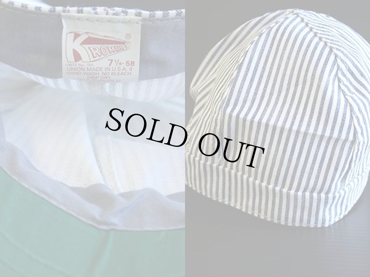 画像3: 70s USA製 KROMER ヒッコリーストライプ コットン ワークキャップ 7 1/4 (3)