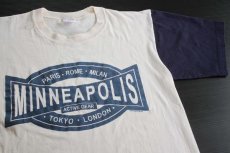 画像1: 90s USA製 MINNEAPOLIS ツートン コットンTシャツ 生成り×紺 M (1)