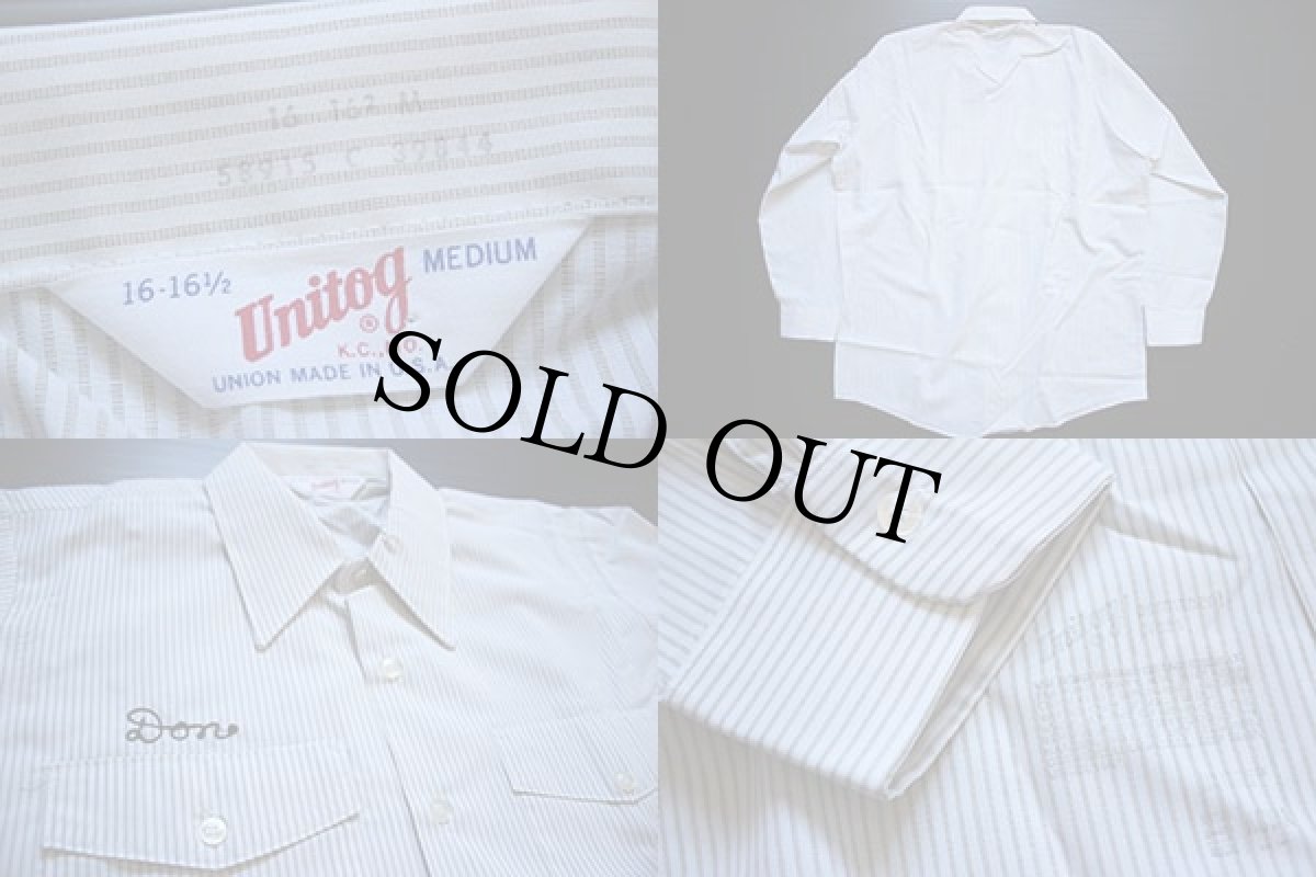 画像4: デッドストック★70s USA製 Unitog 刺繍入り ピンストライプ ワークシャツ (4)