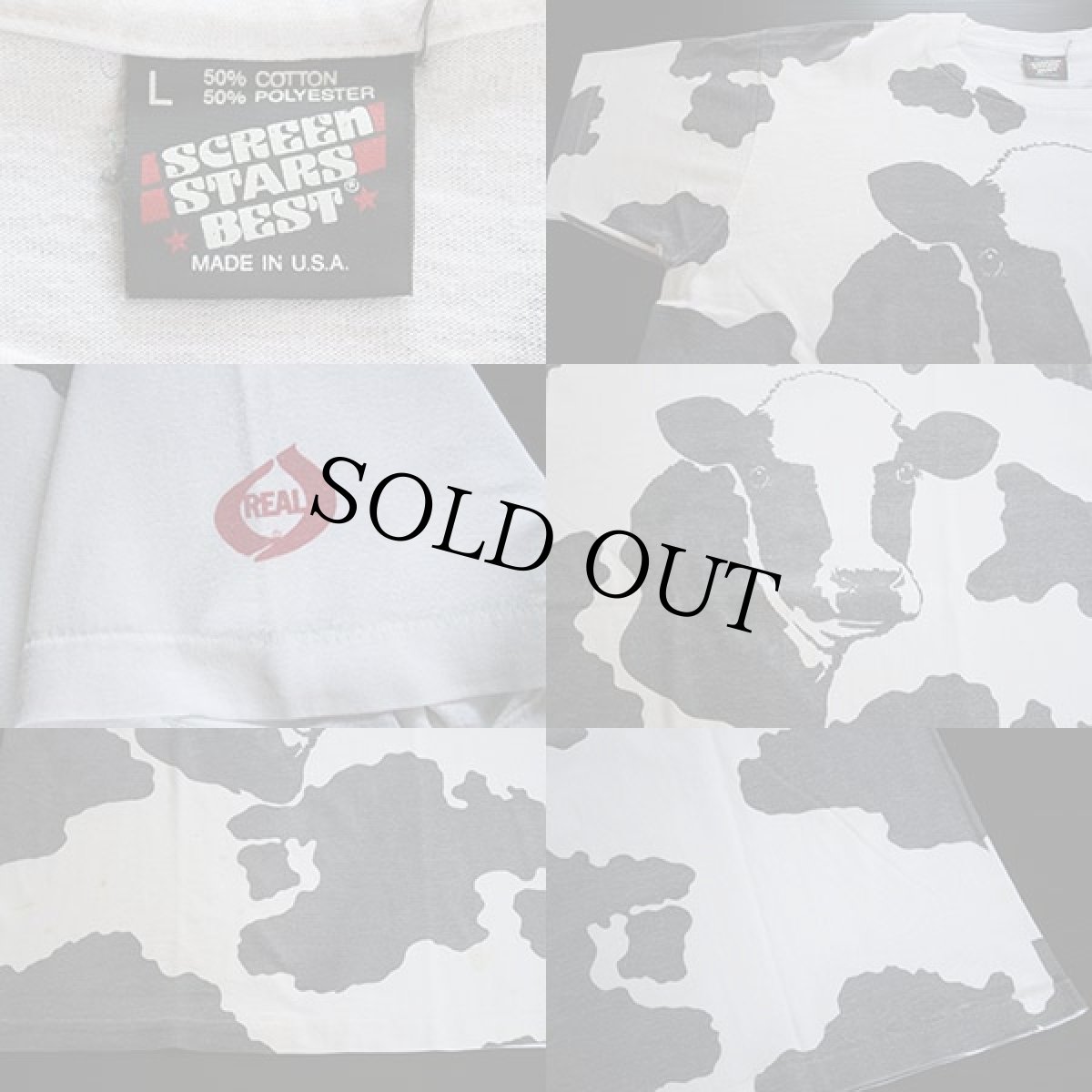 画像3: 90s USA製 牛柄 オールオーバープリント Tシャツ 白x黒 L (3)