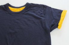 画像1: 80s USA製 Championチャンピオン 無地 リバーシブルTシャツ 紺x黄 L (1)