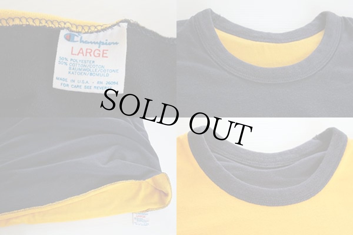 画像3: 80s USA製 Championチャンピオン 無地 リバーシブルTシャツ 紺x黄 L (3)