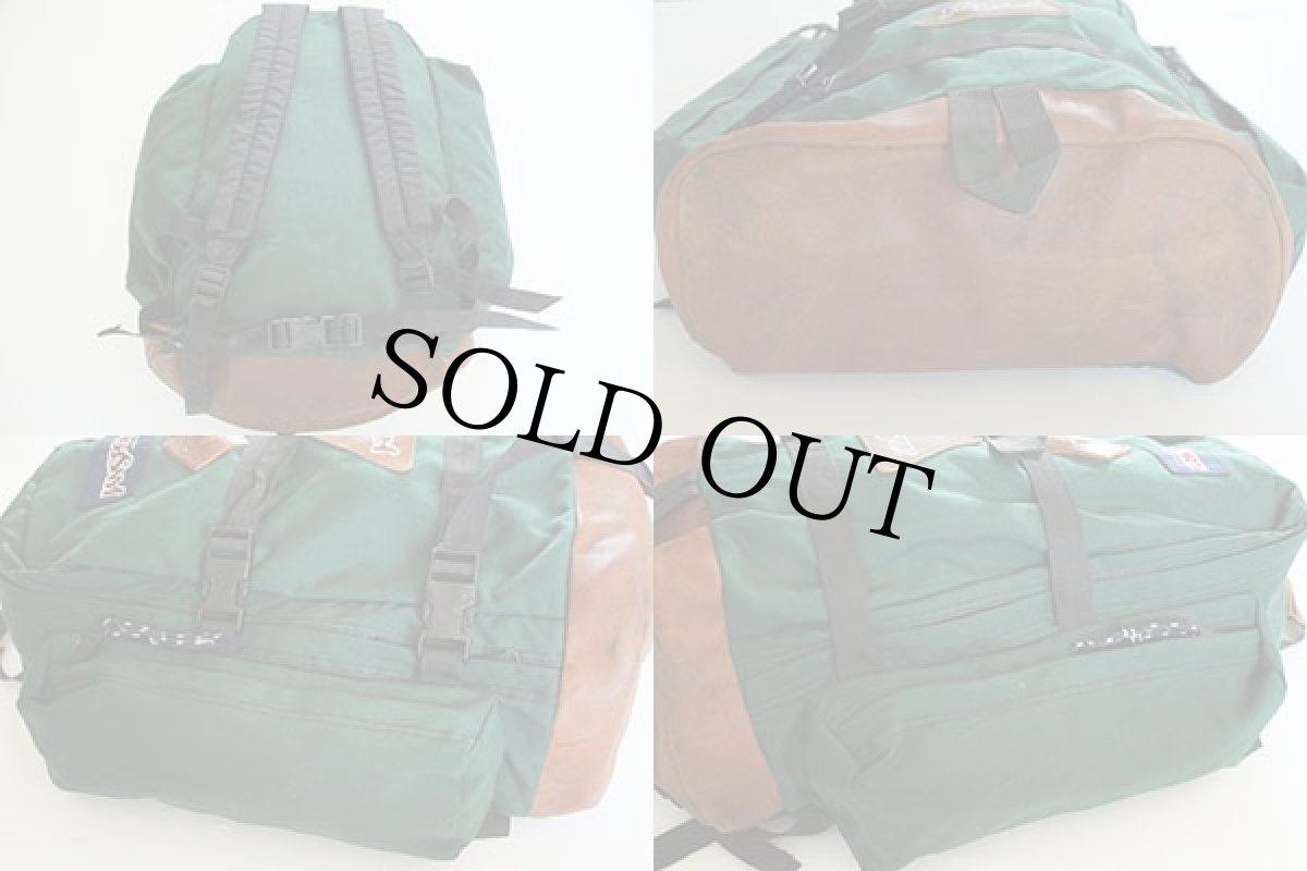 画像2: 90s USA製 JANSPORTジャンスポーツ ボトムレザー リュックサック 緑 (2)