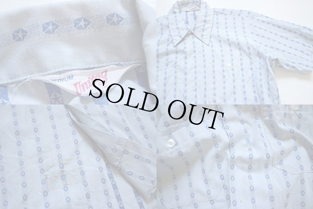 画像3: 70s USA製 Unitog クライスラー ロゴ 総柄 比翼 半袖ワークシャツ M (3)