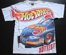 画像1: 90s HOT Wheelsホットウィール オールオーバープリント コットンTシャツ 白 L (1)