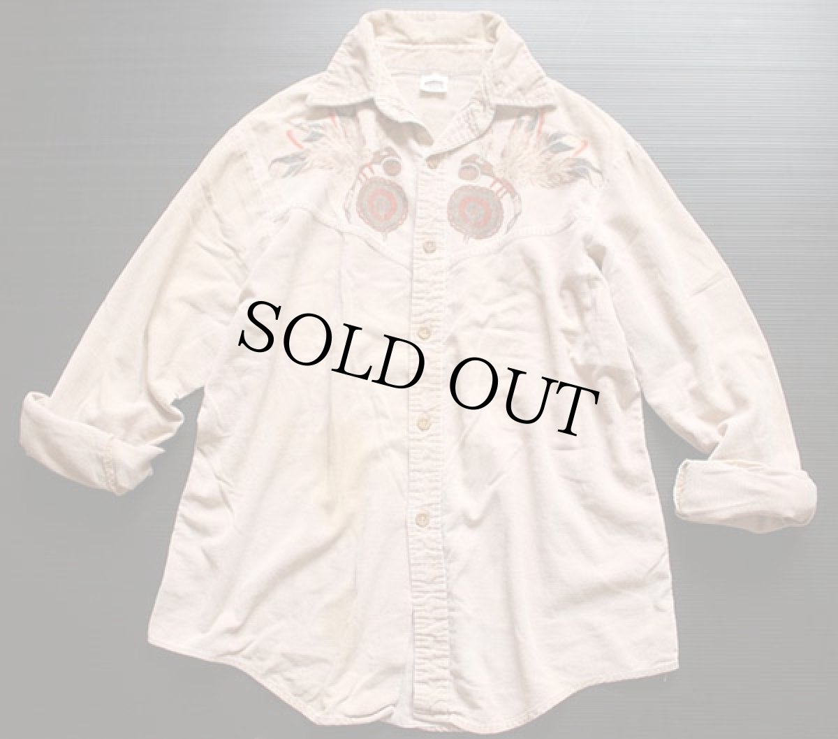 画像2: 70s MONTGOMERY WARD インディアン プリント コーデュロイシャツ L (2)