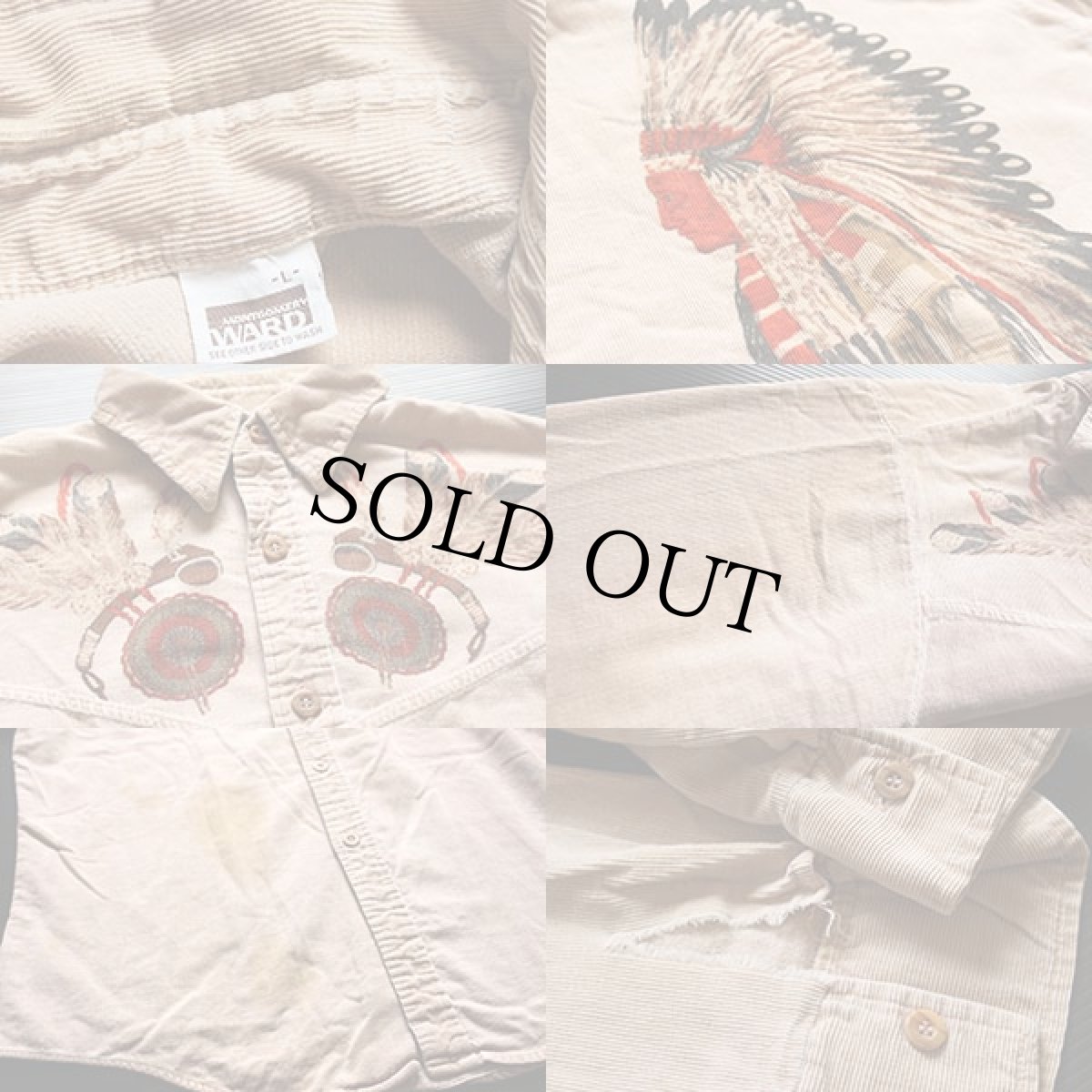 画像3: 70s MONTGOMERY WARD インディアン プリント コーデュロイシャツ L (3)