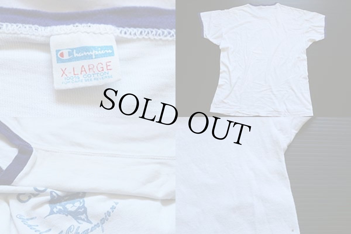 画像3: 70s USA製 Championチャンピオン CLOVIS HIGH 染み込みプリント リンガーTシャツ XL (3)