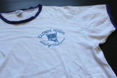 画像1: 70s USA製 Championチャンピオン CLOVIS HIGH 染み込みプリント リンガーTシャツ XL (1)