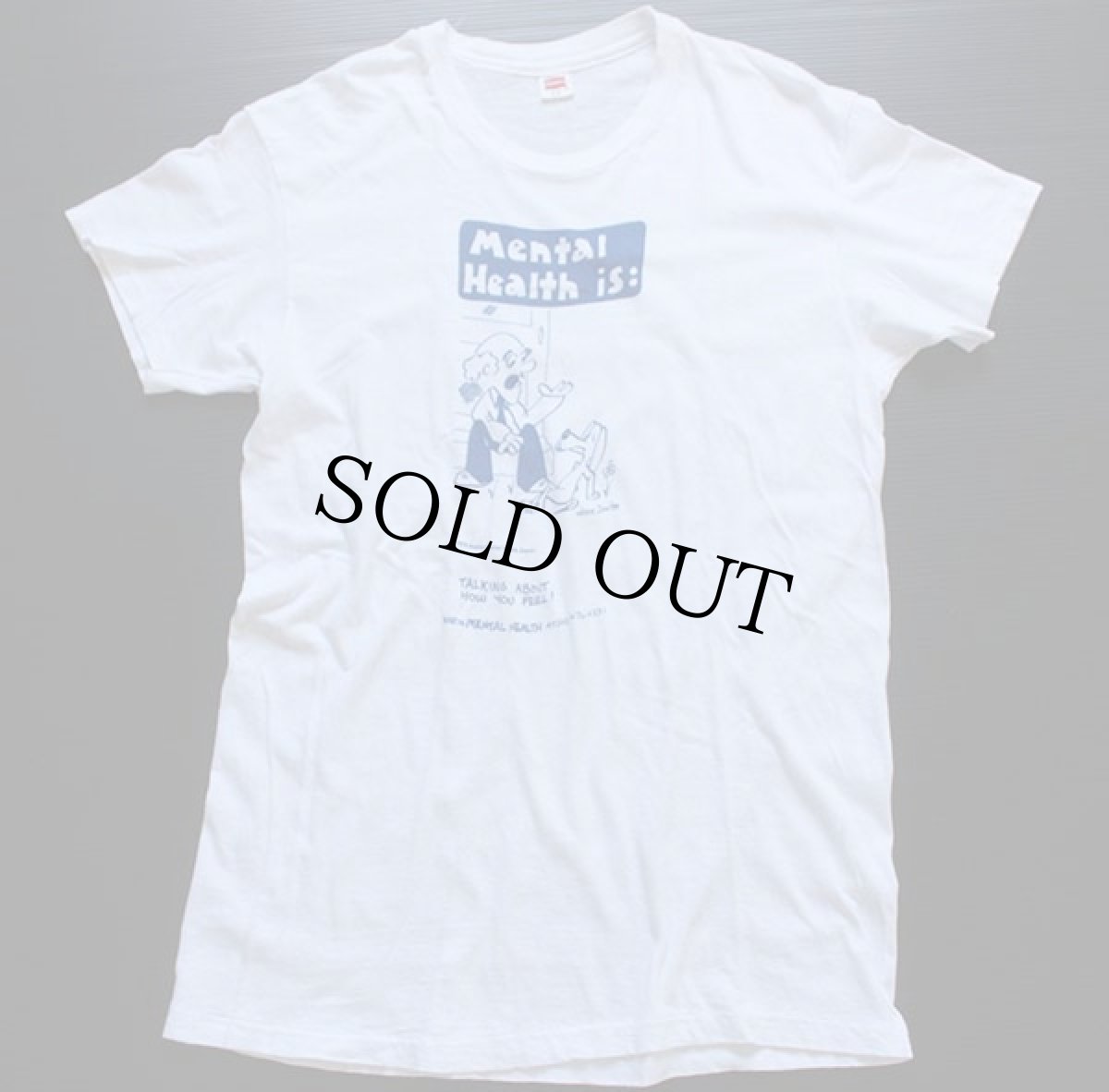 画像2: 70s Hanes Mental Health 染み込みプリント コットンTシャツ 白 L (2)