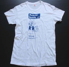 画像2: 70s Hanes Mental Health 染み込みプリント コットンTシャツ 白 L (2)