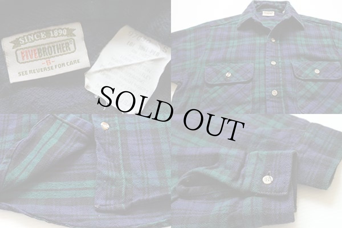画像3: 90s USA製 FIVE BROTHERファイブブラザー ブラックウォッチ タータンチェック コットン フランネルシャツ S (3)