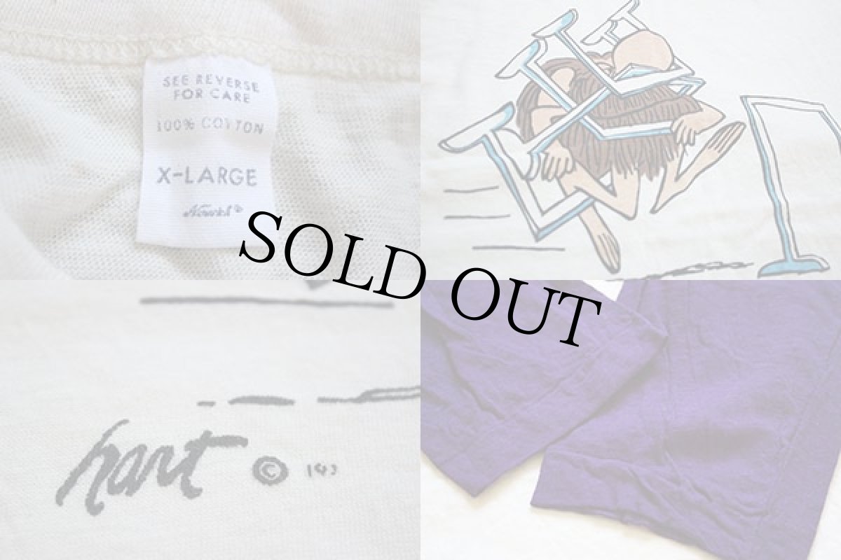 画像3: 70s USA製 Norwich ツートン 染み込みプリント 七分袖 コットンTシャツ 生成り×紫 XL (3)