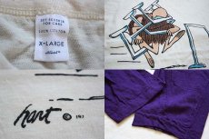 画像3: 70s USA製 Norwich ツートン 染み込みプリント コットン 七分袖Tシャツ 生成り×紫 XL (3)