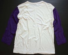 画像2: 70s USA製 Norwich ツートン 染み込みプリント コットン 七分袖Tシャツ 生成り×紫 XL (2)
