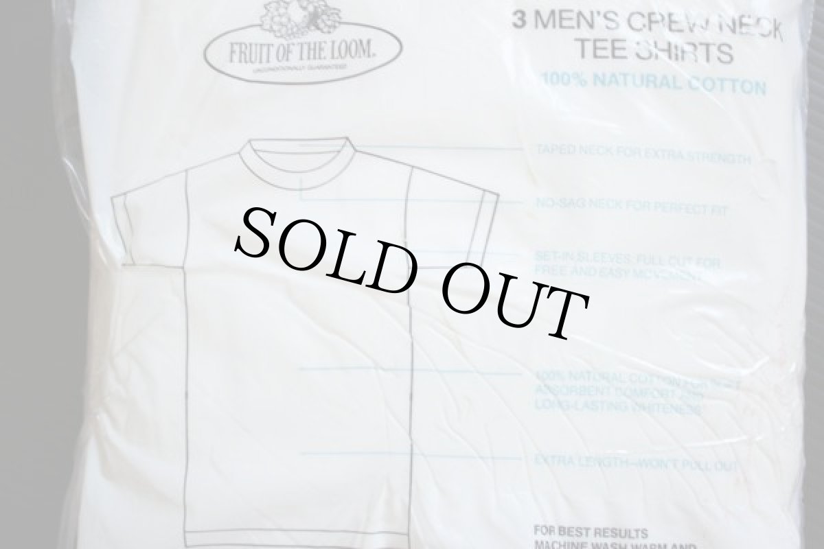 画像2: デッドストック★80s USA製 FRUIT OF THE LOOM 無地 クルーネック コットンTシャツ 白 M  3パック (2)