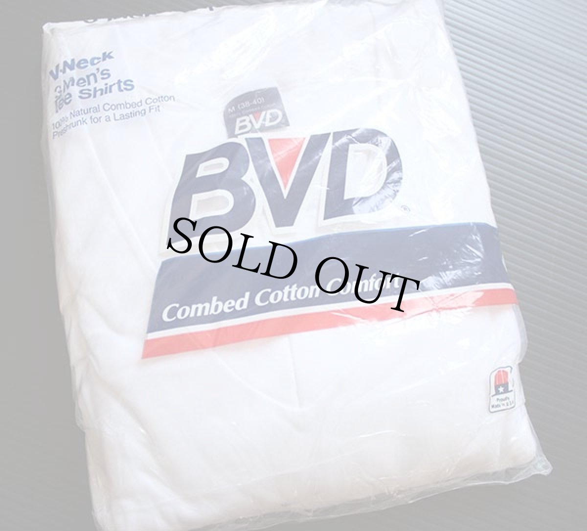 画像1: デッドストック★80s USA製 BVD 無地 Vネック コットンTシャツ 白 M 3パック (1)