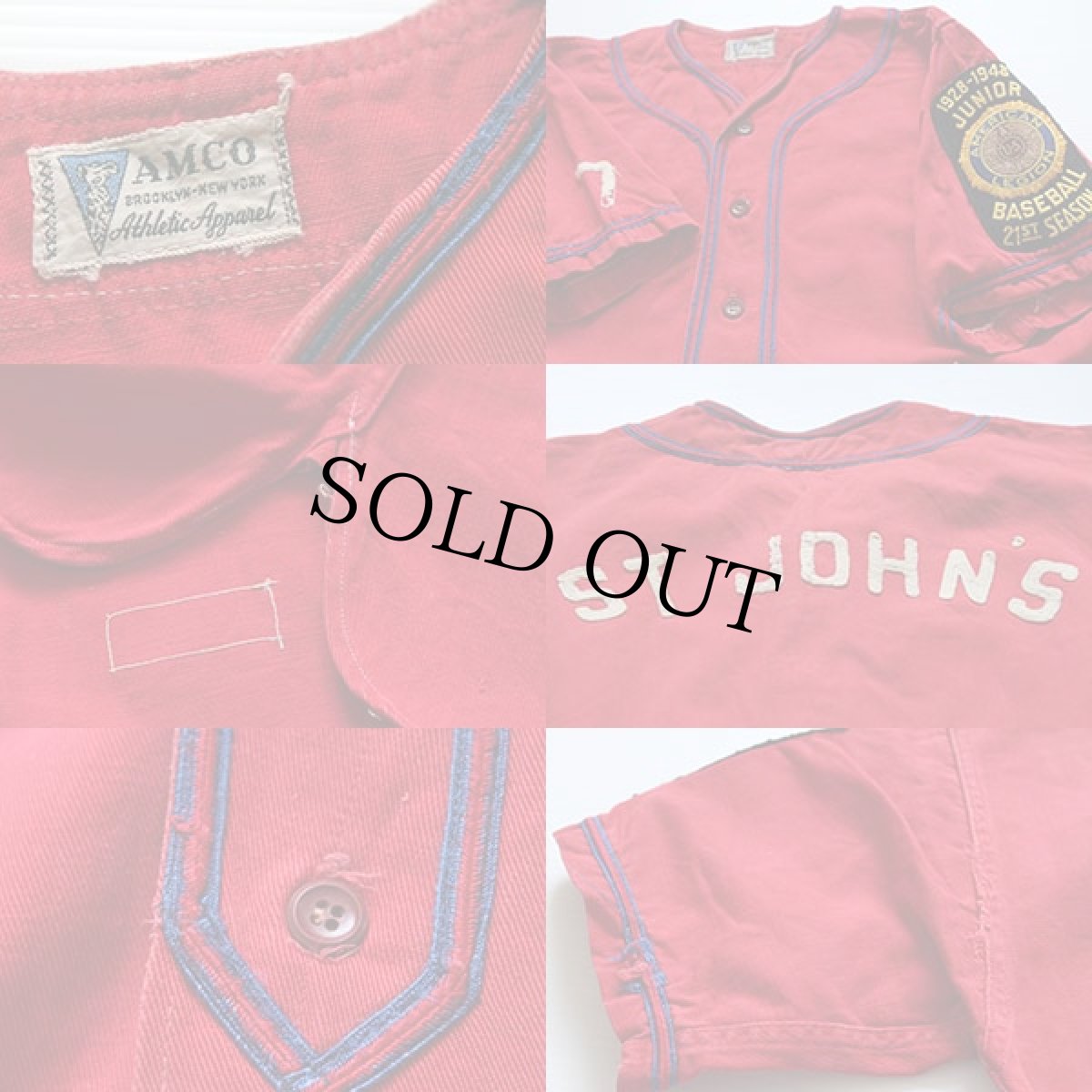 画像3: 40s AMCO フェルトパッチ マチ付き ベースボールシャツ 7 赤 (3)