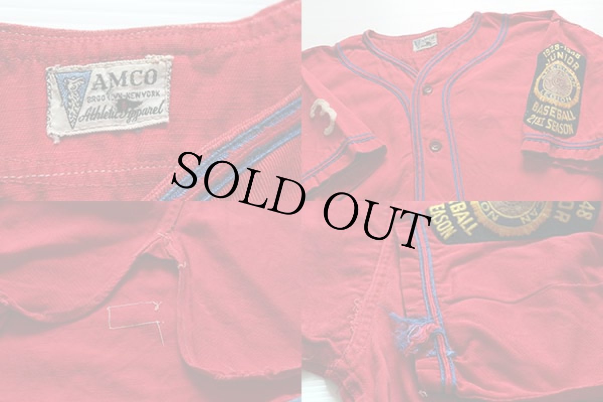 画像3: 40s AMCO フェルトパッチ マチ付き ベースボールシャツ 3 赤 (3)