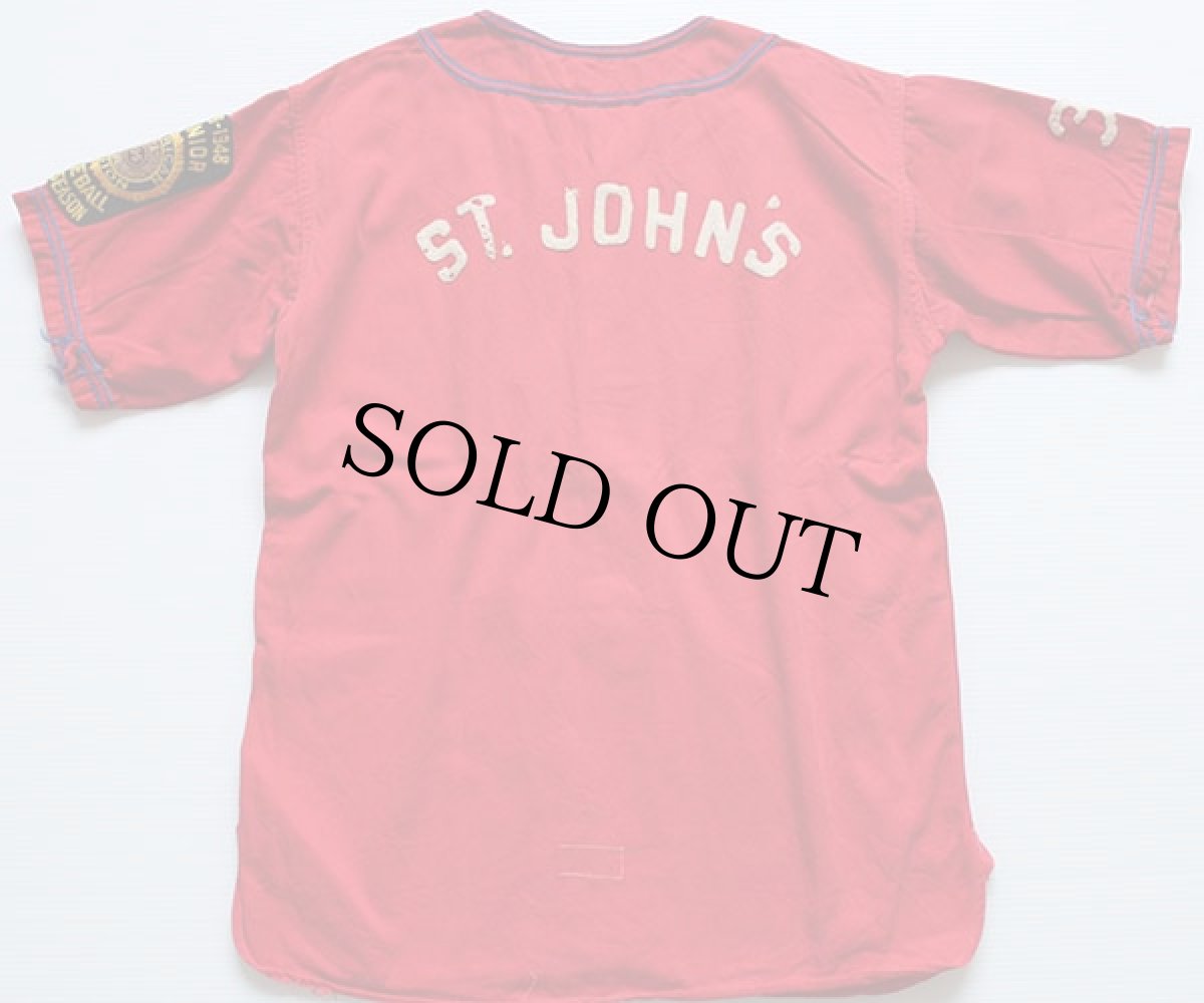 画像2: 40s AMCO フェルトパッチ マチ付き ベースボールシャツ 3 赤 (2)