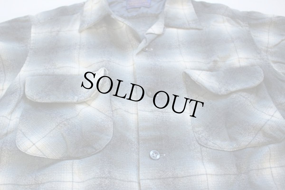 画像2: 50s PENDLETONペンドルトン オンブレチェック ウール オープンカラーシャツ M (2)