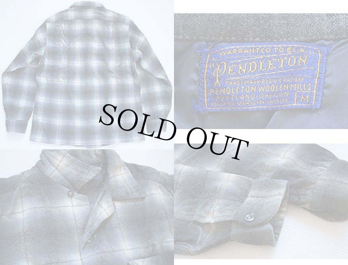 画像3: 50s PENDLETONペンドルトン オンブレチェック ウール オープンカラーシャツ M (3)