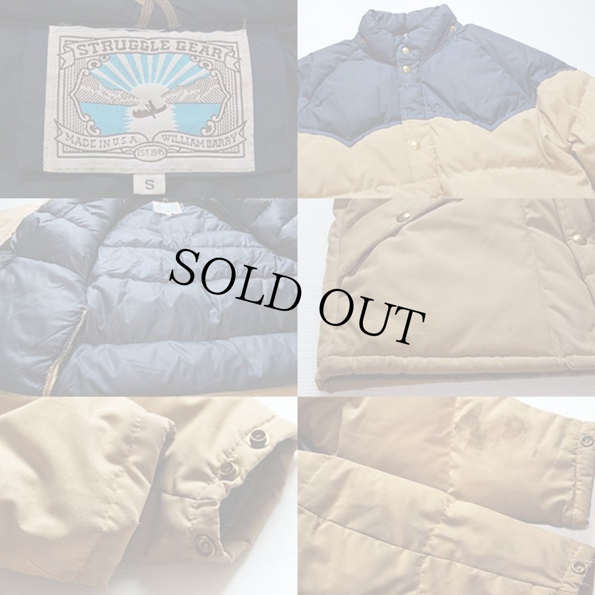 画像4: 70s WILLIAM BARRY ツートン ヨーク切り替え ダウンジャケット タン×ネイビー S (4)