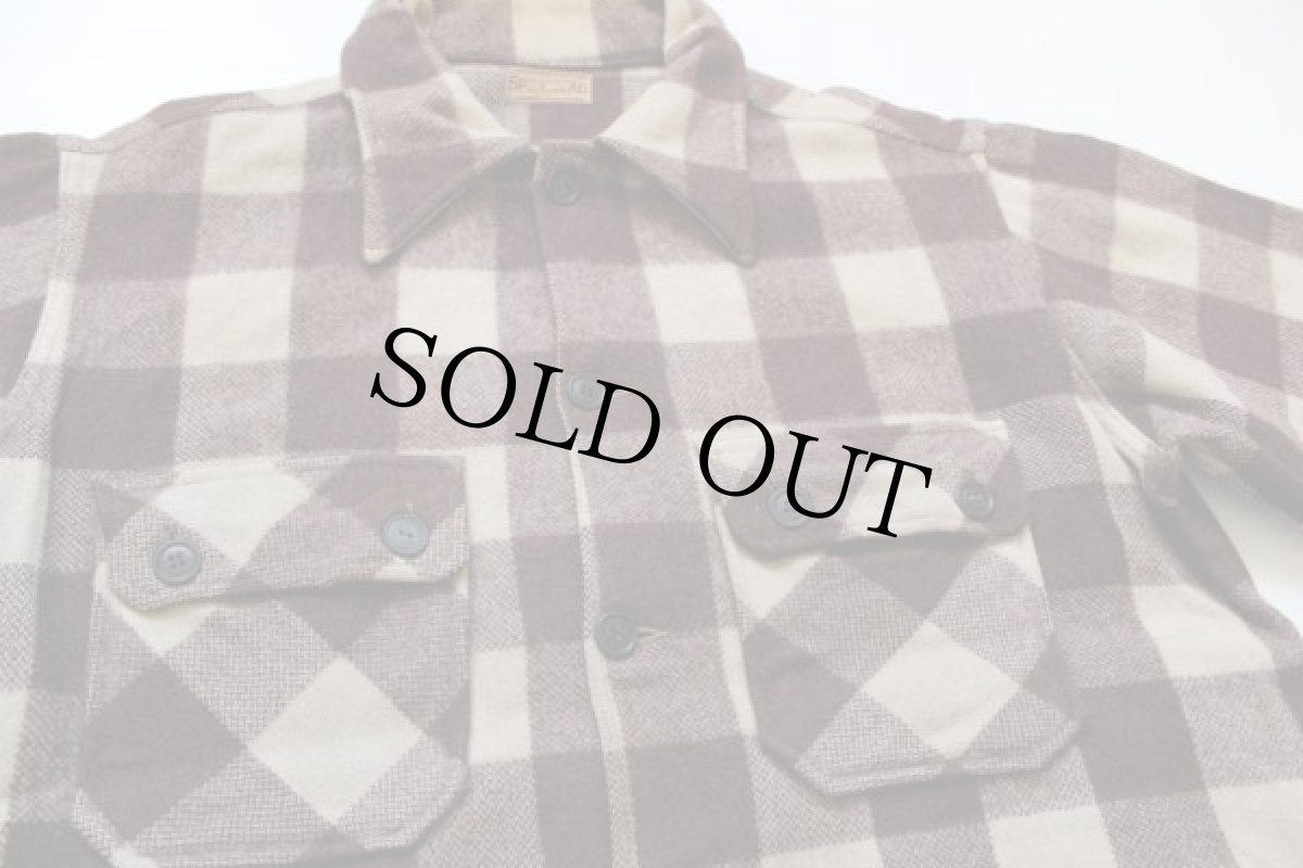 画像4: 40s SPORTCLAD バッファローチェック ウール シャツジャケット 茶 (4)