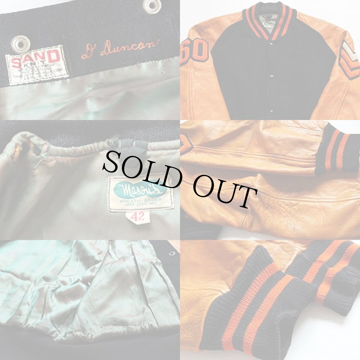 画像4: 60s SAND KNIT×masgis メルトン ウール 袖革スタジャン 42 (4)