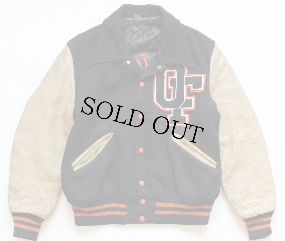 画像2: 70s UNKNOWN チェーン刺繍&パッチ付き メルトン ウール 袖革スタジャン (2)