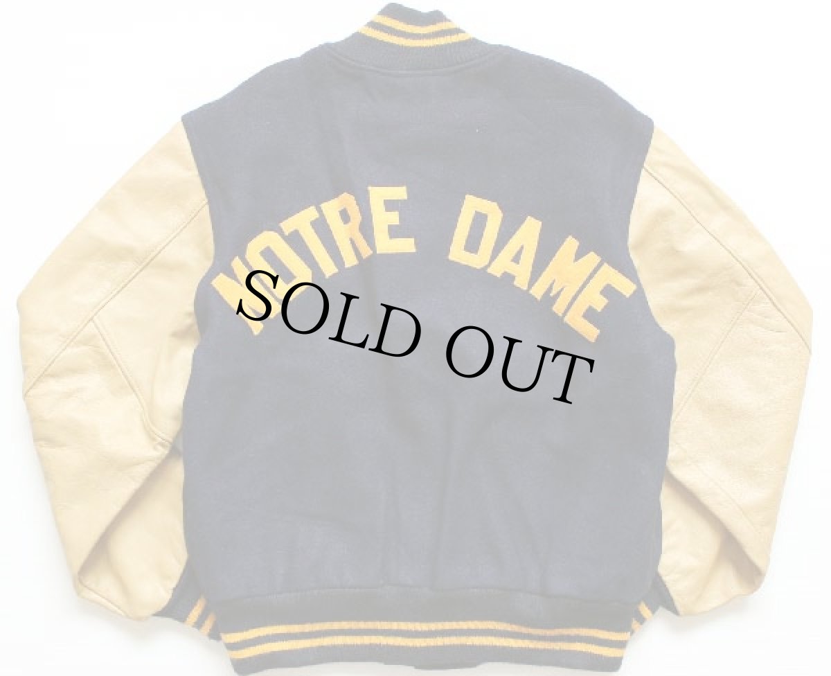 画像2: 60s NOTRE DAME フェルトパッチ メルトン ウール 袖革スタジャン (2)