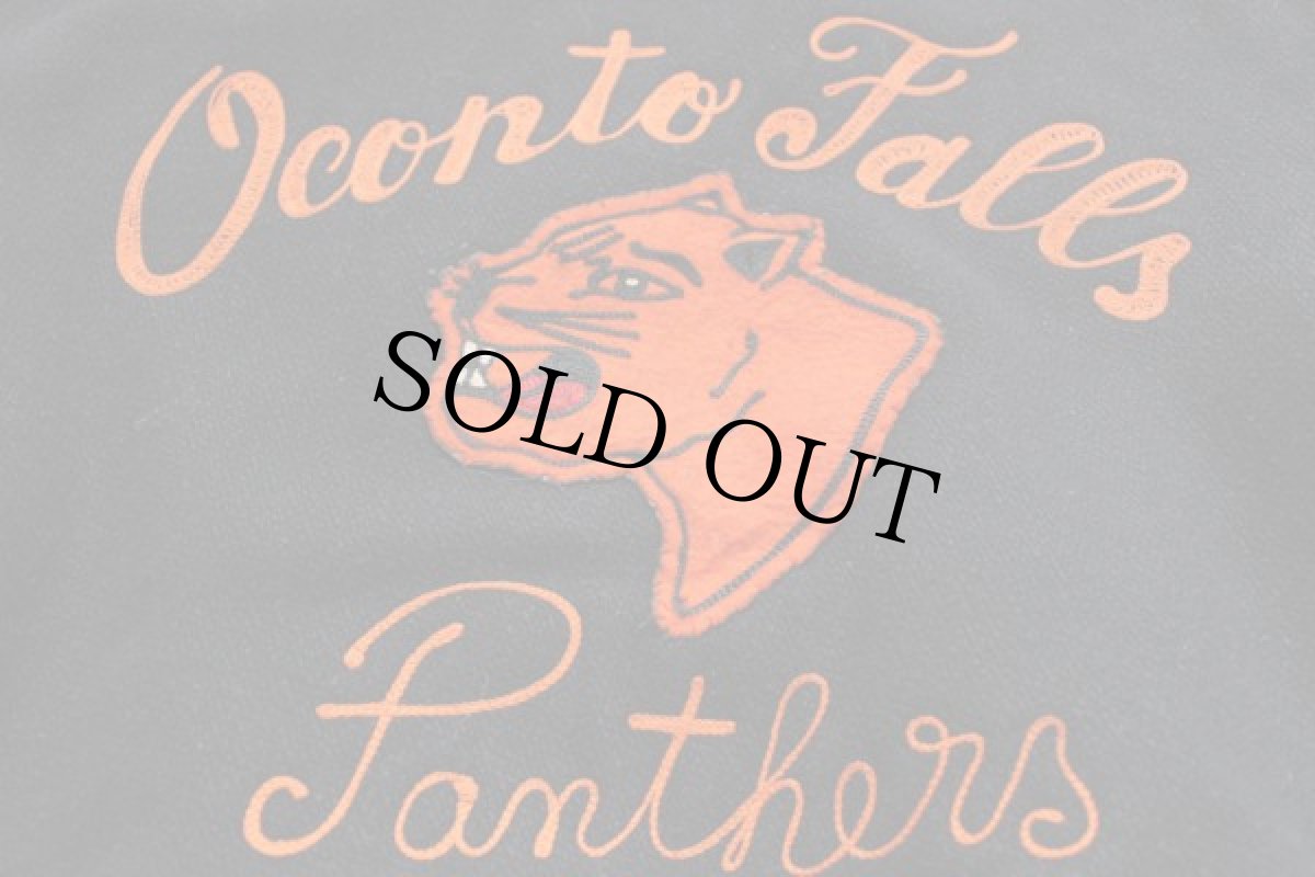 画像3: 70s UNKNOWN チェーン刺繍&パッチ付き メルトン ウール 袖革スタジャン (3)