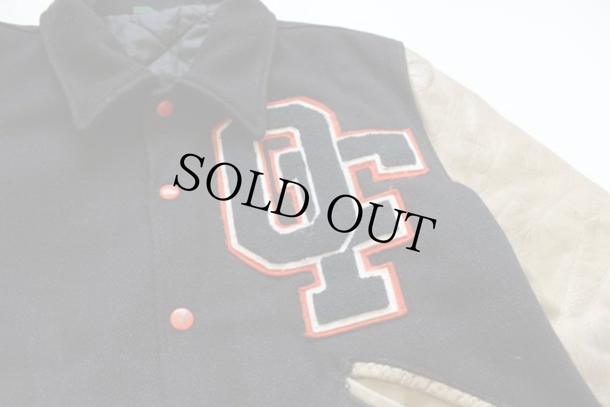 画像4: 70s UNKNOWN チェーン刺繍&パッチ付き メルトン ウール 袖革スタジャン (4)