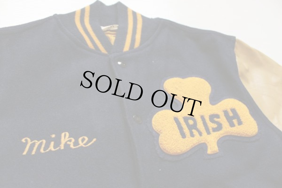 画像3: 60s NOTRE DAME フェルトパッチ メルトン ウール 袖革スタジャン (3)