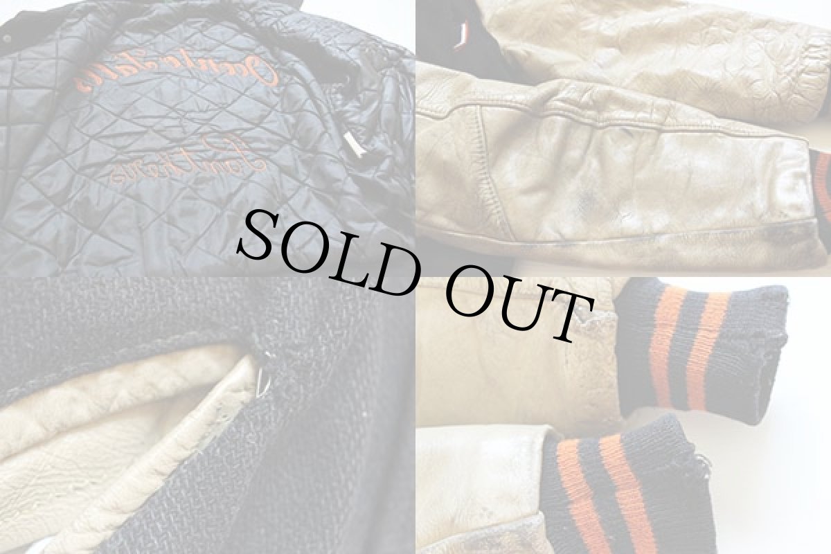 画像5: 70s UNKNOWN チェーン刺繍&パッチ付き メルトン ウール 袖革スタジャン (5)