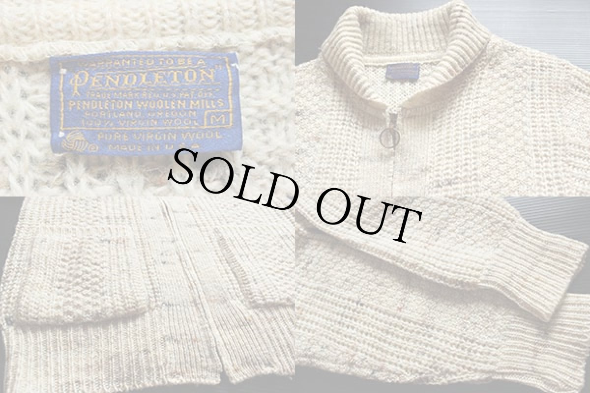 画像3: 70s USA製 PENDLETONペンドルトン ショールカラー ウールニット ジップ カーディガン M (3)