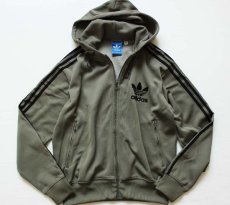 画像1: adidasアディダス トレフォイル ビッグロゴ フェルトプリント ジャージ パーカー グリーングレー M★トラックジャケット (1)