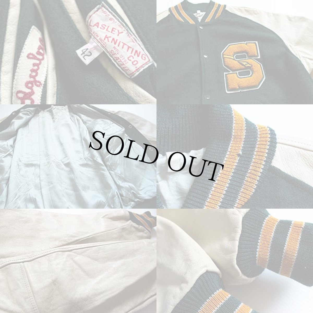 画像3: 60s LASLEY KNITTING メルトン ウール 袖革スタジャン 深緑×クリーム 42 (3)