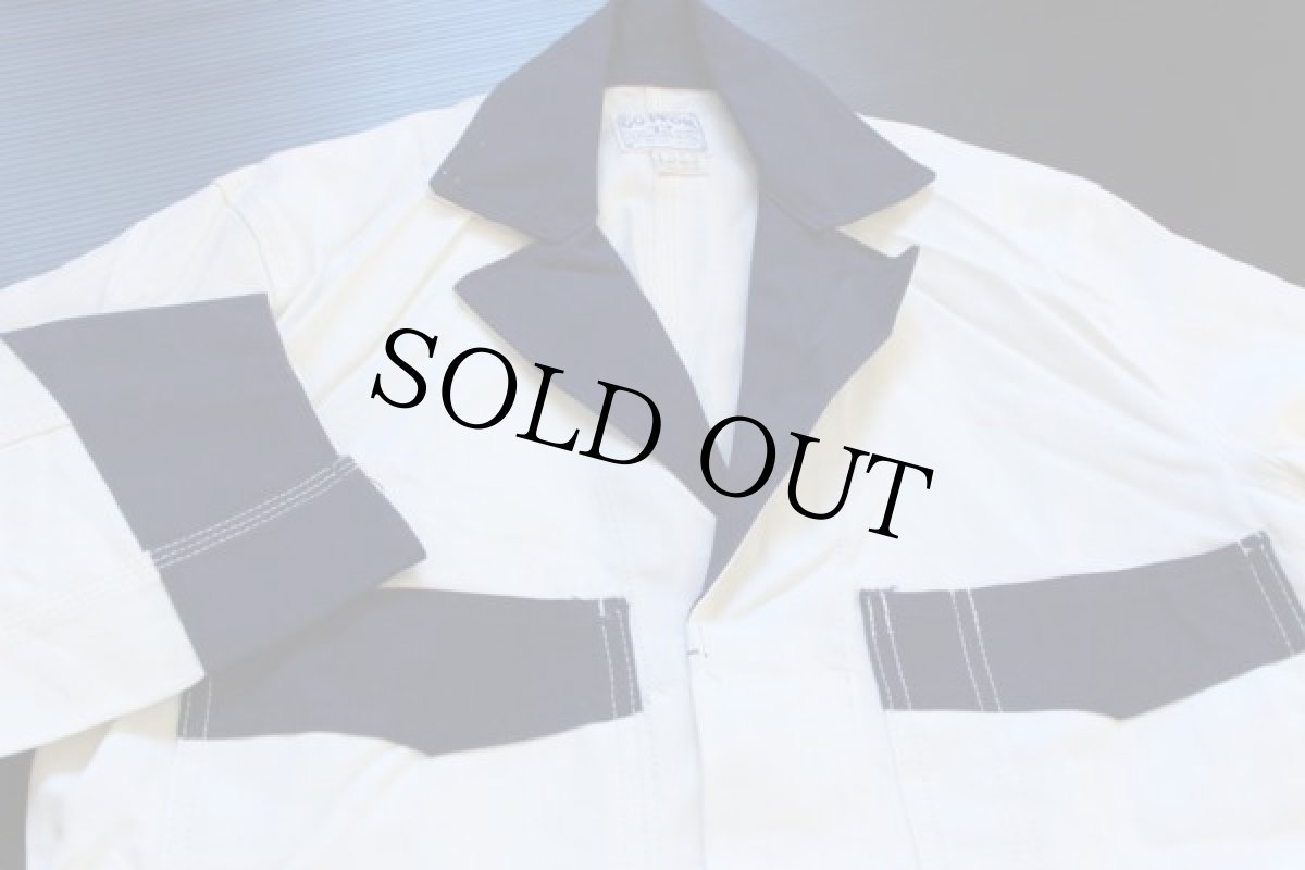 画像2: デッドストック★50s GO-PFOR ツートン HBT ヘリンボーンツイル ショップコート 生成り 32 (2)