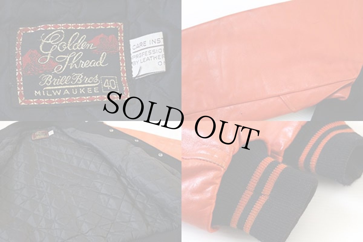 画像3: 70s golden thread Brill Bros キルティングライナー メルトン ウール 袖革スタジャン 黒×オレンジ 40 (3)