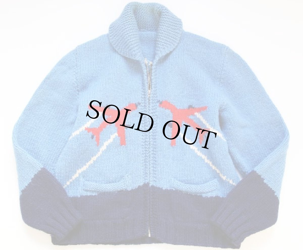 画像2: 60s 飛行機柄 ツートン  ウール カウチンセーター (2)